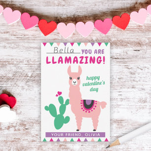Llamazing Pink Llama Girls Klassenzimmer Valentine Mitteilungskarte