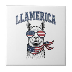 Llamerica Patriotischer Lama Vintage Gravur T-Shir Fliese