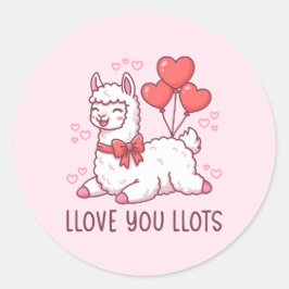 Llove You Llots - Kawaii Llama Valentine Runder Aufkleber