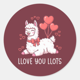 Llove You Llots - Kawaii Llama Valentine Runder Aufkleber