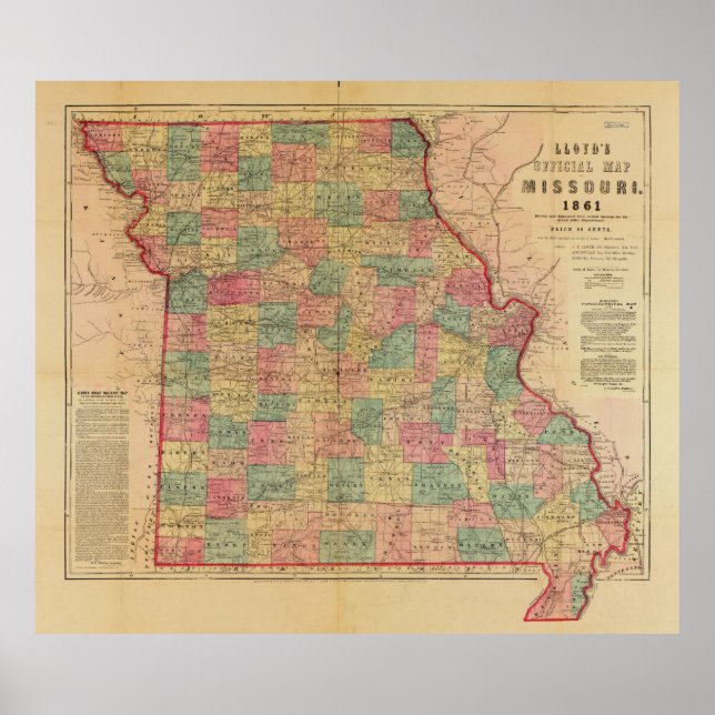 Lloyd's Offical Map of Missouri (1861) Poster (Vorne)