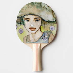 llustration eines schönen, empfindlichen Mädchen Tischtennis Schläger
