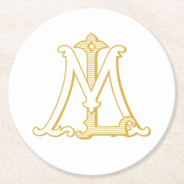 LM- oder ML-Monogramm-Untersetzer, antike, in Gold Runder Pappuntersetzer