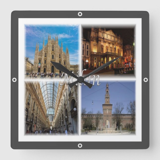 LMD117 MILAN-Mosaik, Lombardei, Italien, Quadratische Wanduhr (Vorderseite)