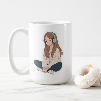 Lo-Fi-Mädchen mit Kopfhörern – Pastell Chill Vibes Kaffeetasse