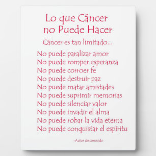 Lo que Cancer no Puede Hacer Gedicht Plaque Fotoplatte