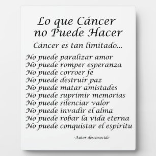 Lo que Cancer no Puede Hacer Gedicht Plaque Fotoplatte