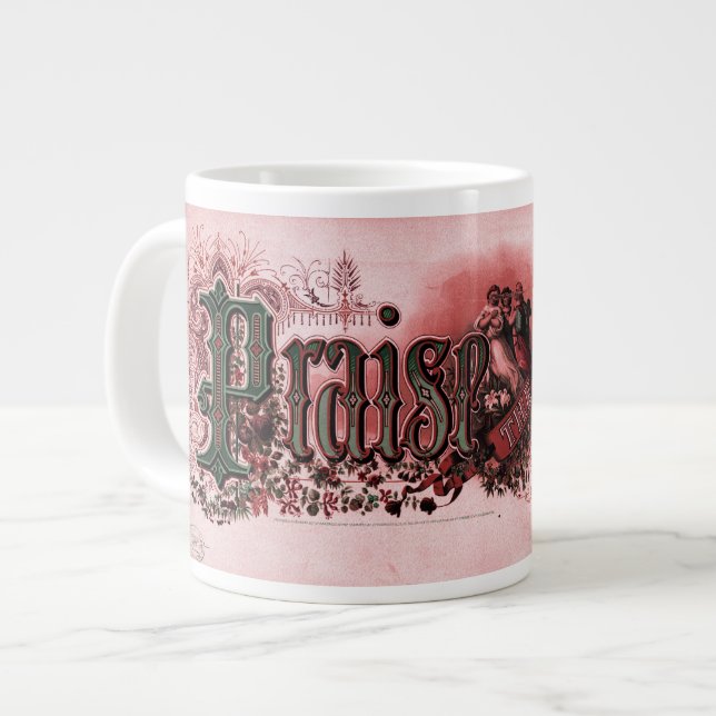 "Lob für den Herrn" tief rot und grün Jumbo-Tasse (Vorderseite Links)
