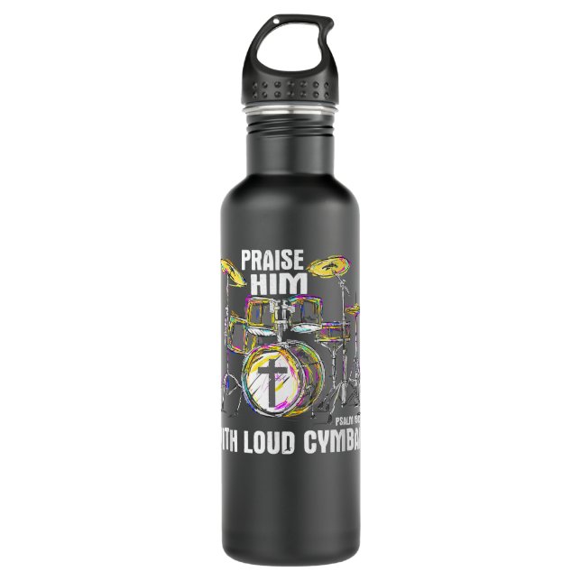 Lob für ihn mit lauten Cymbals - Christlicher Drum Edelstahlflasche (Vorderseite)