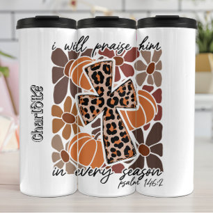 Lob für seinen Fall Leopard Print Cross Thermosbecher