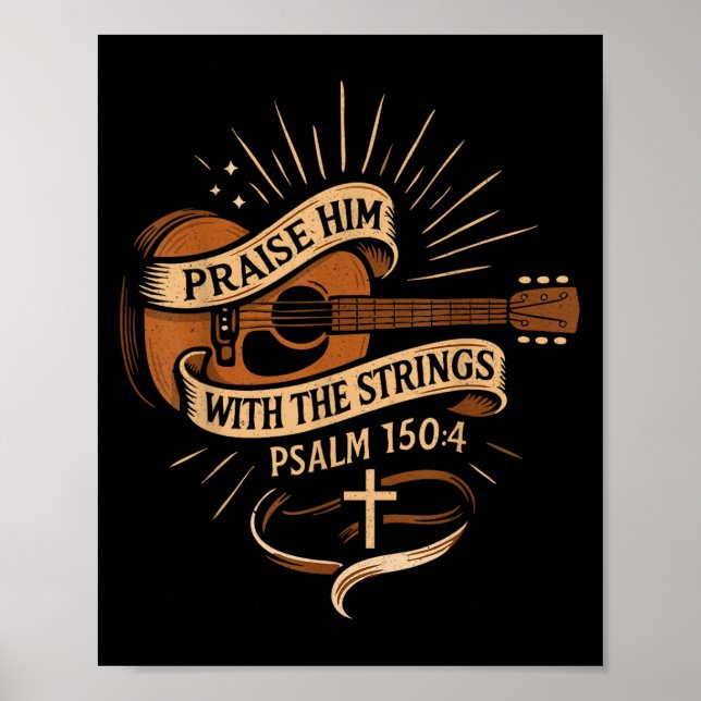 Lob ihn mit den Streichern Jesus akustischer Gitar Poster (Vorne)