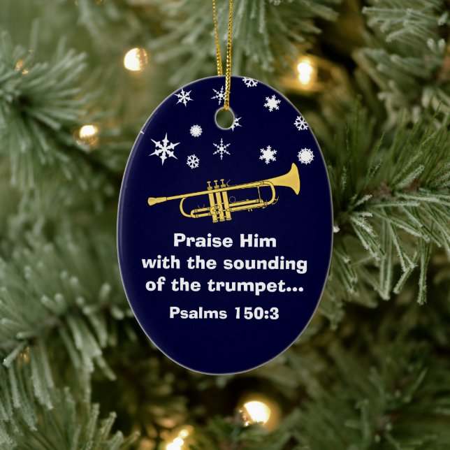 Lob ihn mit Trumpet biblischen zu Weihnachten Keramikornament (Baum)