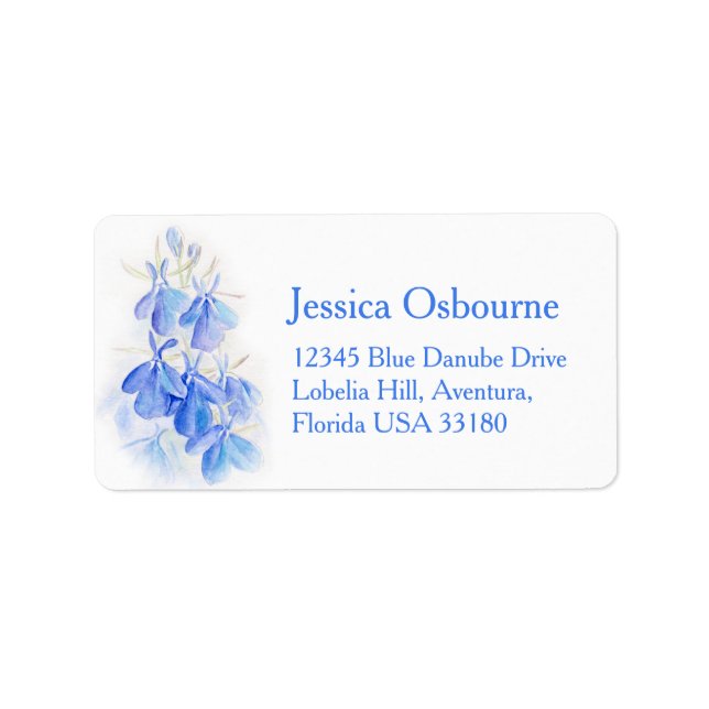 Lobelia Blue Water color Hochzeitstitel Adressaufkleber (Vorne)