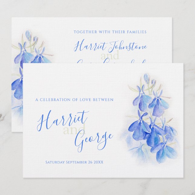 Lobelia Blumen Hochzeit Einladungen (Vorne/Hinten)