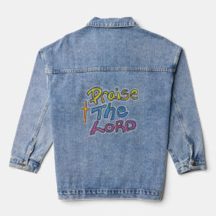 „Lobet den Herrn“ Christliches Zitat mit Kreuz Jeansjacke