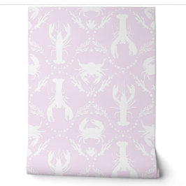 Lobster and Crab Light Pink and White Tapete