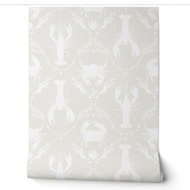 Lobster and Crabs in Light Beige and White Tapete