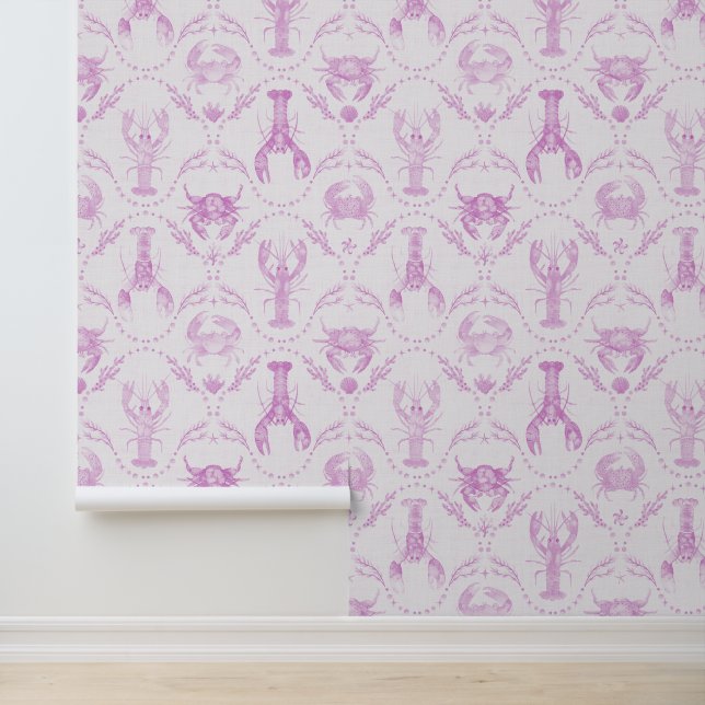 Lobster and Crabs Light Pink Preppy Nursery Tapete (Anwendung)