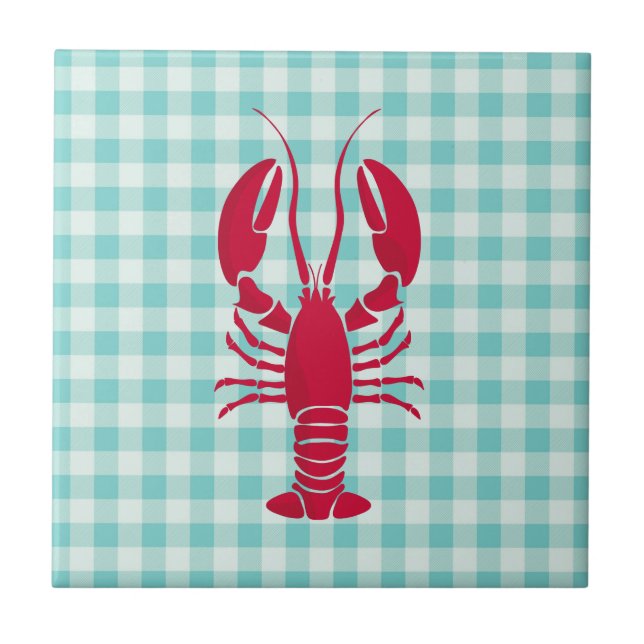 Lobster auf Blue Gingham Fliese (Vorderseite)
