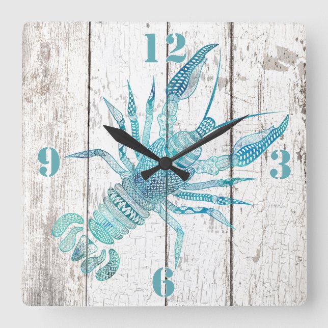 Lobster Beach House Holz Look Wall Uhr (Vorderseite)