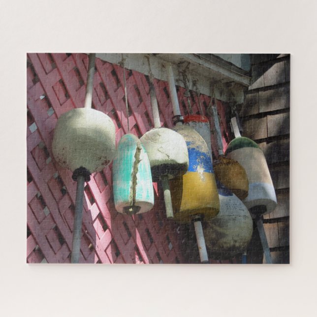 Lobster Buoys on Pink Lattice - Martha's Vineyard (Horizontal)