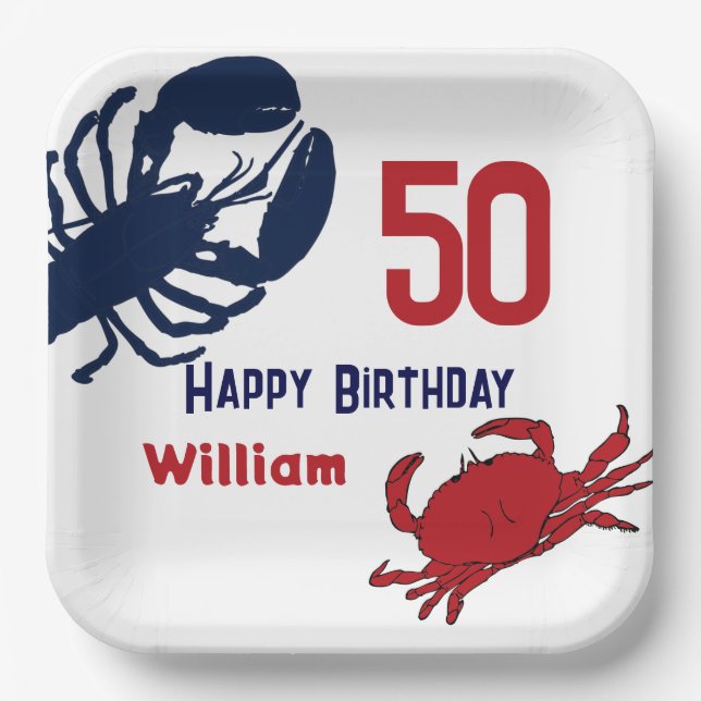 Lobster Crab Happy Birthday Party Pappteller (Vorderseite)