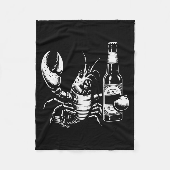 Lobster Crawfish Holding Beer Bottle Funny Crayfis Fleecedecke (Vorderseite)