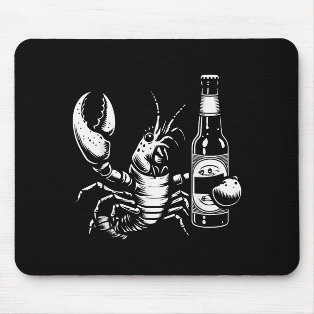Lobster Crawfish Holding Beer Bottle Funny Crayfis Mousepad (Vorne)