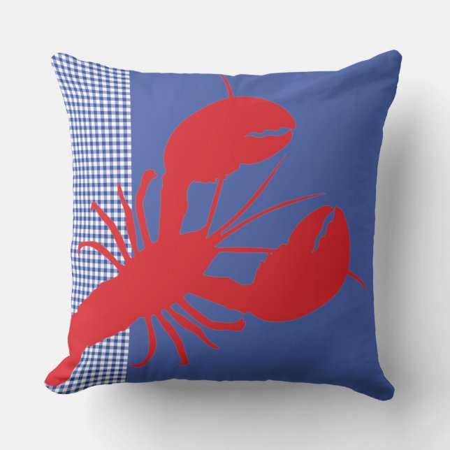 Lobster Gingham Red White Coastal Maine Spaß Kissen (Vorderseite)