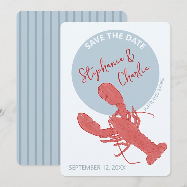 Lobster Maine Wedding rettet das Datum Einladung (Vorne/Hinten)