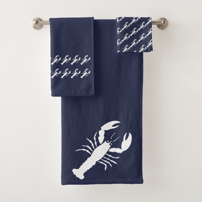 Lobster Ocean Bleu et blanc Ensemble de serviettes (En situation)