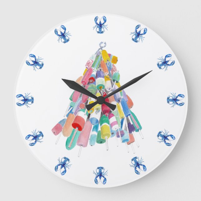 Lobster O'Clock - blau Große Wanduhr (Vorderseite)