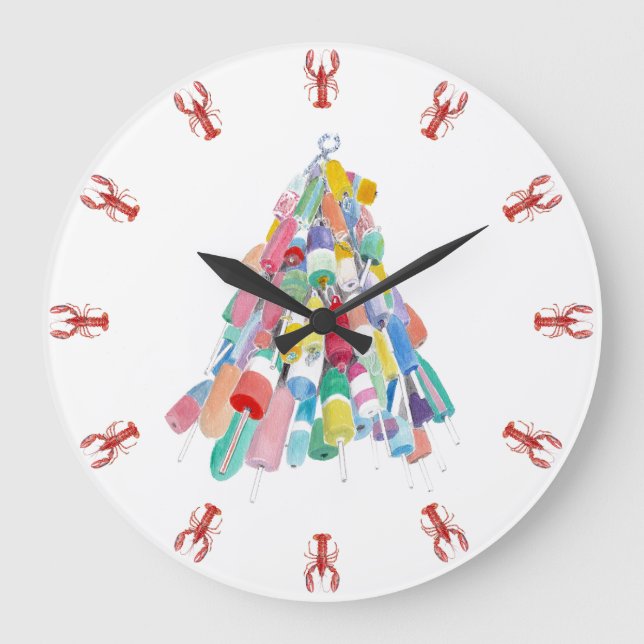 Lobster O'Clock - Rot Große Wanduhr (Vorderseite)