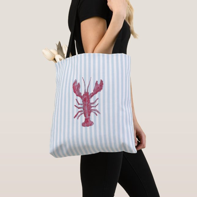 Lobster Painting Nautical Blue Stripe Coastal Tasche (Von Nahem)