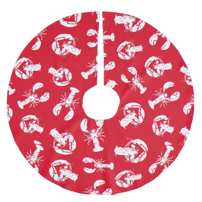 Lobster Pattern Red White Polyester Weihnachtsbaumdecke (Vorderseite)