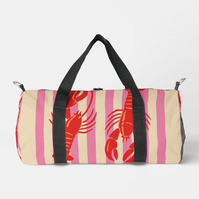 Lobster Pop Bold Crustaceans on Candy Stripes Duffle Bag (Vorderseite)