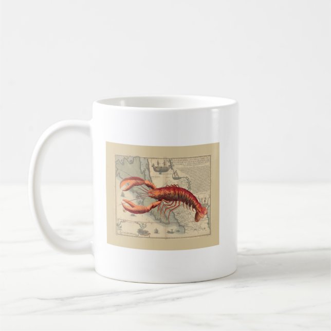 Lobster Print On Nautical Map Kaffeetasse (Links)