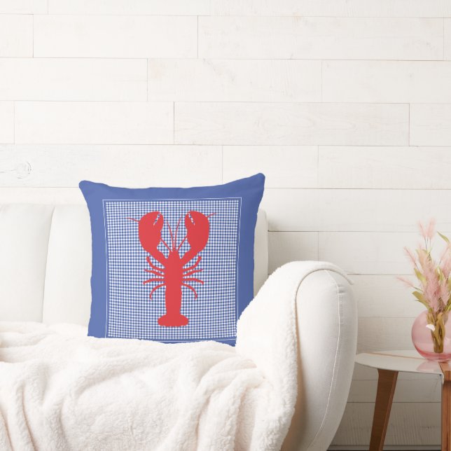 Lobster Red White Blue Gingham Coastal Beach Deco Kissen (Liege)