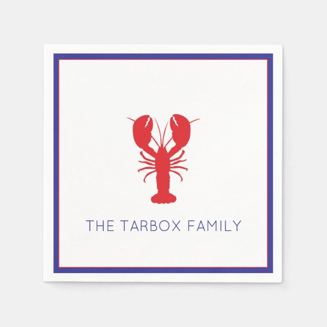 Lobster Red White Blue NAME Preppy Fun Serviette (Vorderseite)