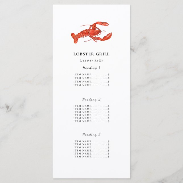 Lobster Restaurant | Menu Card für Lebensmittelkar Menükarte (Vorderseite)