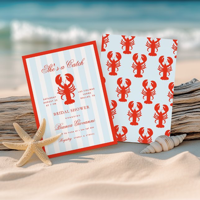 Lobster She's a Catch Beach Coastal Bridal Shower Einladung (Von Creator hochgeladen)