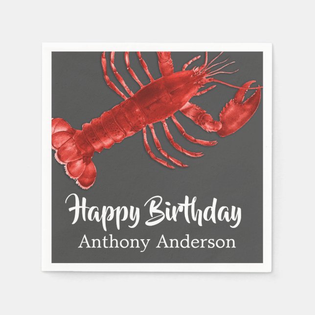 Lobster Themed Dark Gray Fun Birthday Party Custom Serviette (Vorderseite)