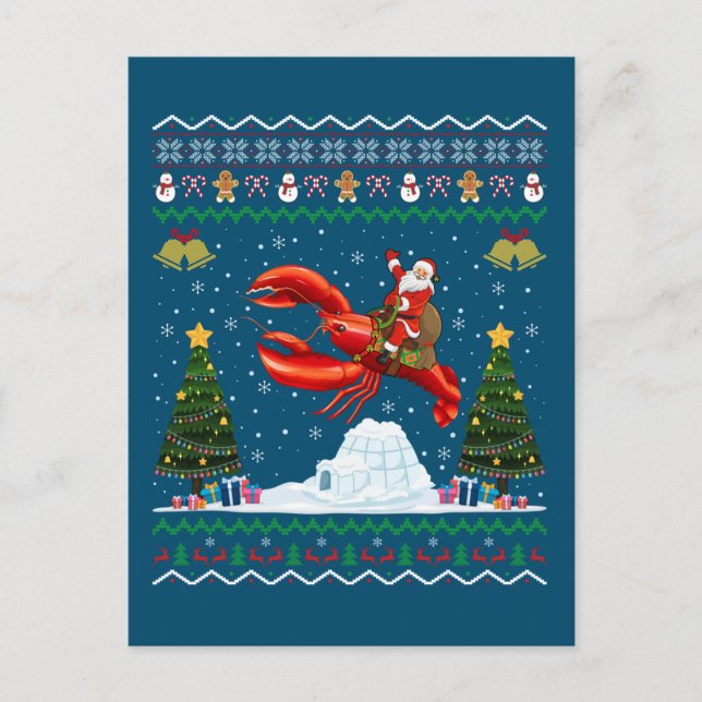 Lobster Ugly Xmas Geschenk Weihnachtsfeier Christu Postkarte (Vorderseite)