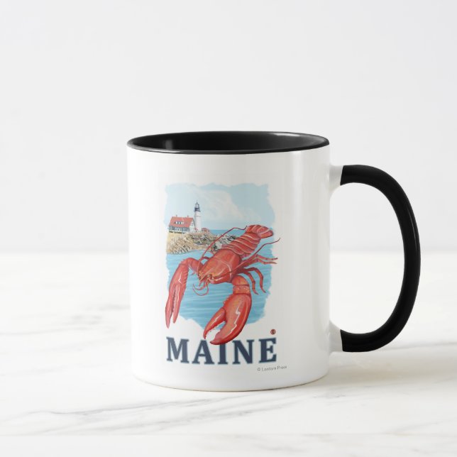 Lobster und Portland Lighthouse Szene Tasse (Rechts)