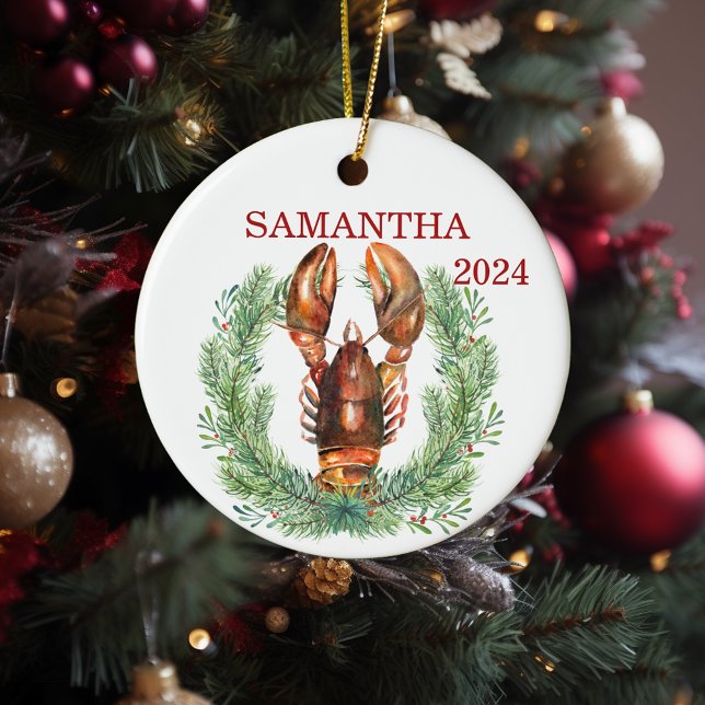 Lobster Weihnachten Personalisierte Wasserfarbenkr Keramik Ornament (Von Creator hochgeladen)