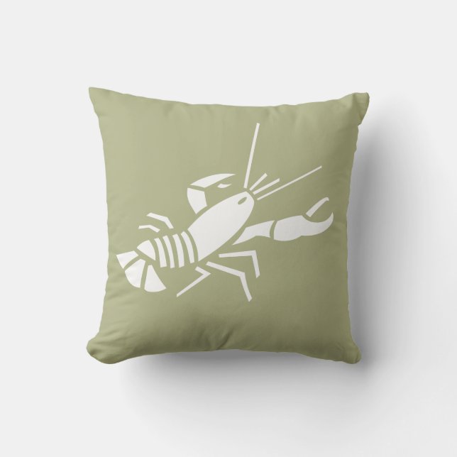 LOBSTER WHITE auf Khaki grünes Kissen (Vorderseite)