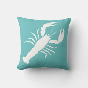LOBSTER WHITE sur coussin bleu turquoise
