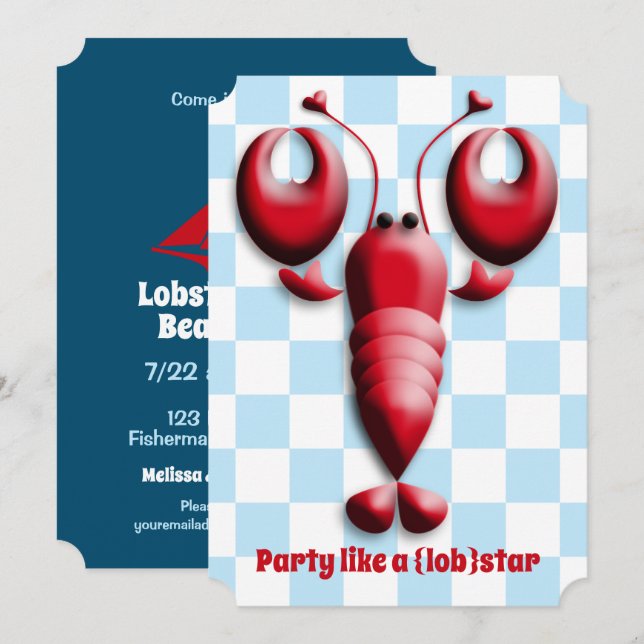 Lobsterfest Lobsterbake Niedlich Red Lobster Herz Einladung (Vorne/Hinten)