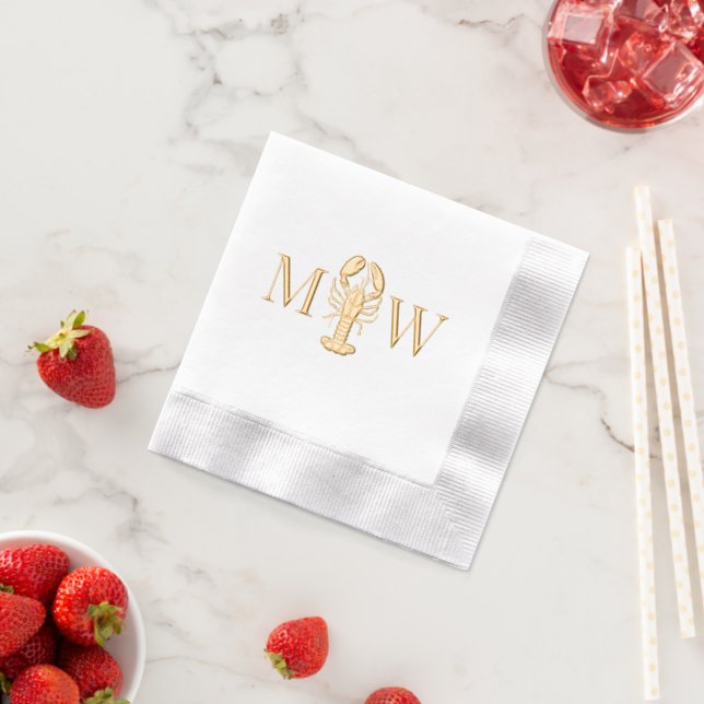 LobsterSeaOceanCouple Wedding 2 Initial Monogram Servietten Mit Folie (Insitu (Erdbeere))