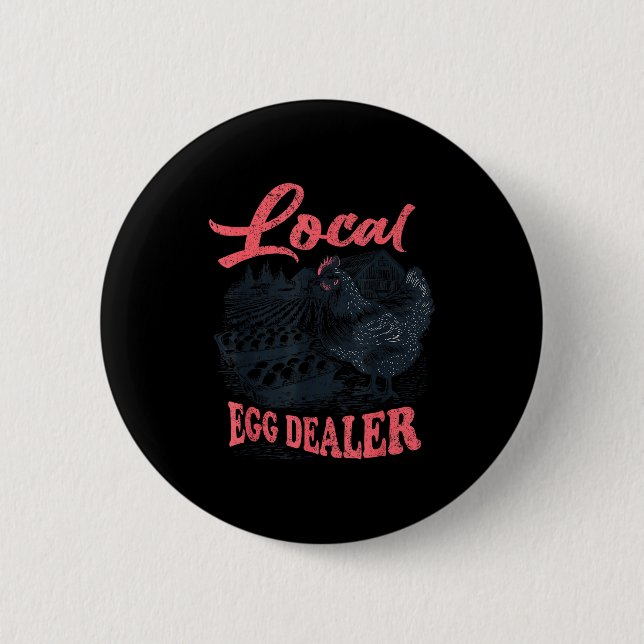 Local Egg Er Retro Chicken Funny Farmer Easter Adu Button (Vorderseite)